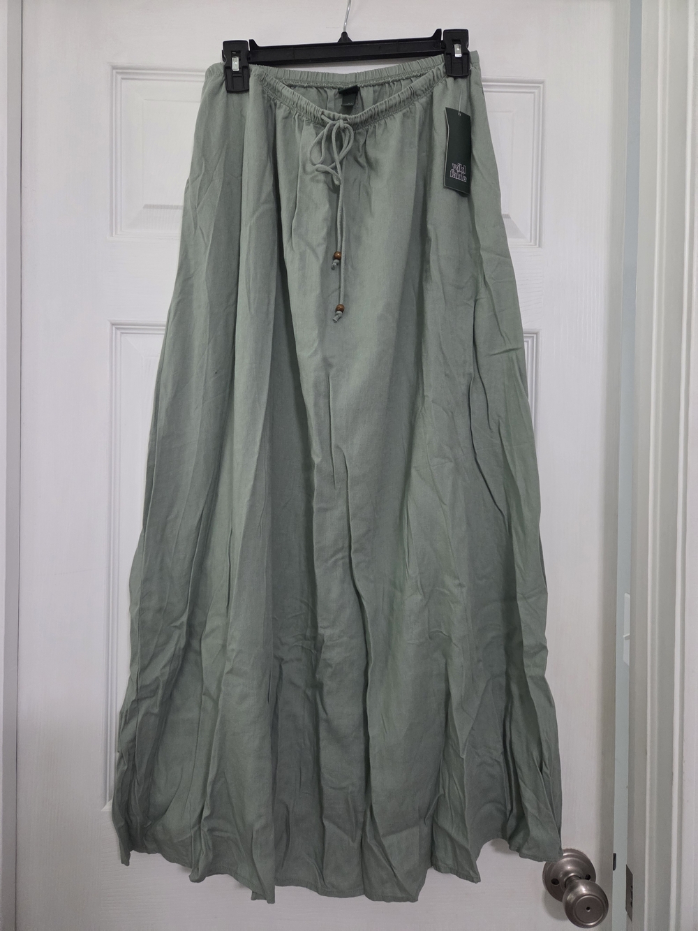 NWT Light Sage Linen Blend Maxi Skirt with Drawstring Waist
